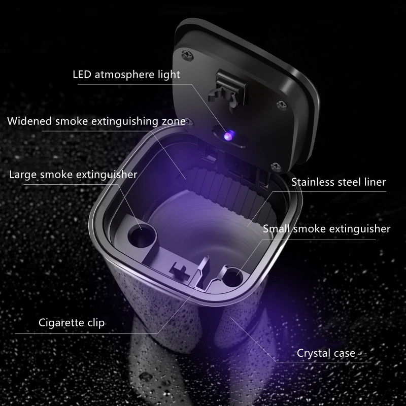 Portable Auto Ashtray with LED Light - Alloy Aluminum Cup Holder Flame Retardant Box | Car Organizer