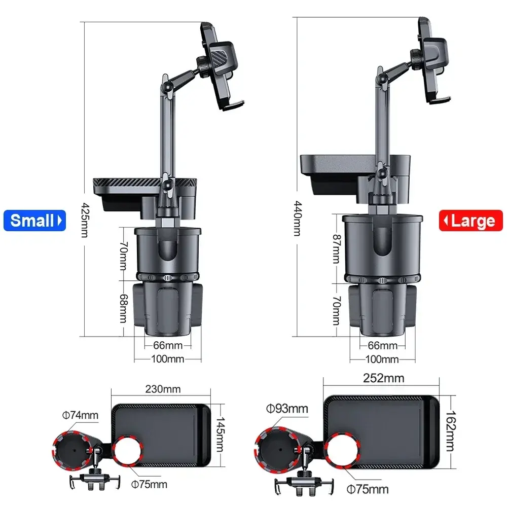 Multifunctio<i></i>nal Car Cup Holder Expander Tray with Phone Holder - Adjustable Drinking Bottle Bracket